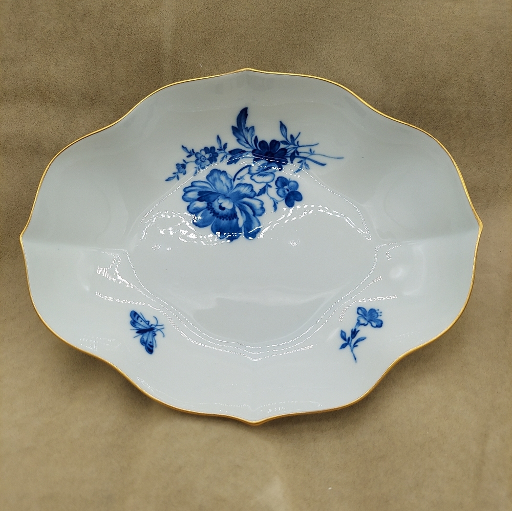 Meissen Bowl Hand Painted Blue Flowers Insects Germany Crossed Swords Rare